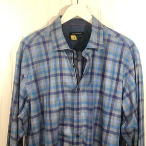 Bugatchi Men’s Long Sleeve Plaid Dress Shirt Classic Fit Sz XL